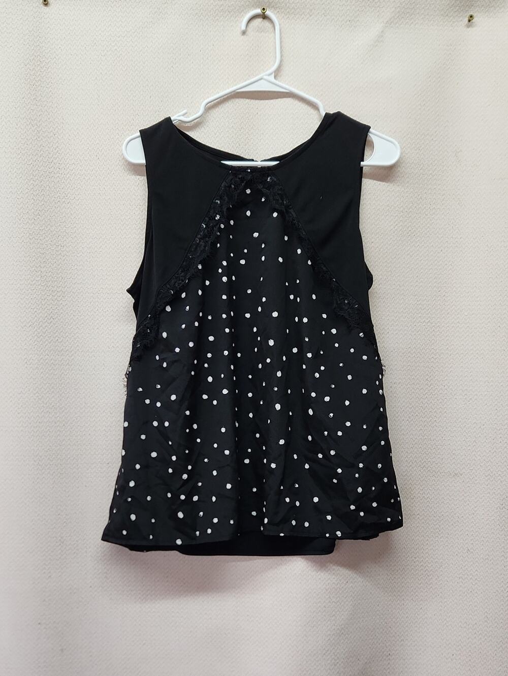 Worthington Black Polka Dot Lace-Trim Sleeveless Top